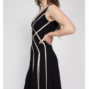 24W- Medium 90s Silk Black & White Satin Fringe Tassel Dress